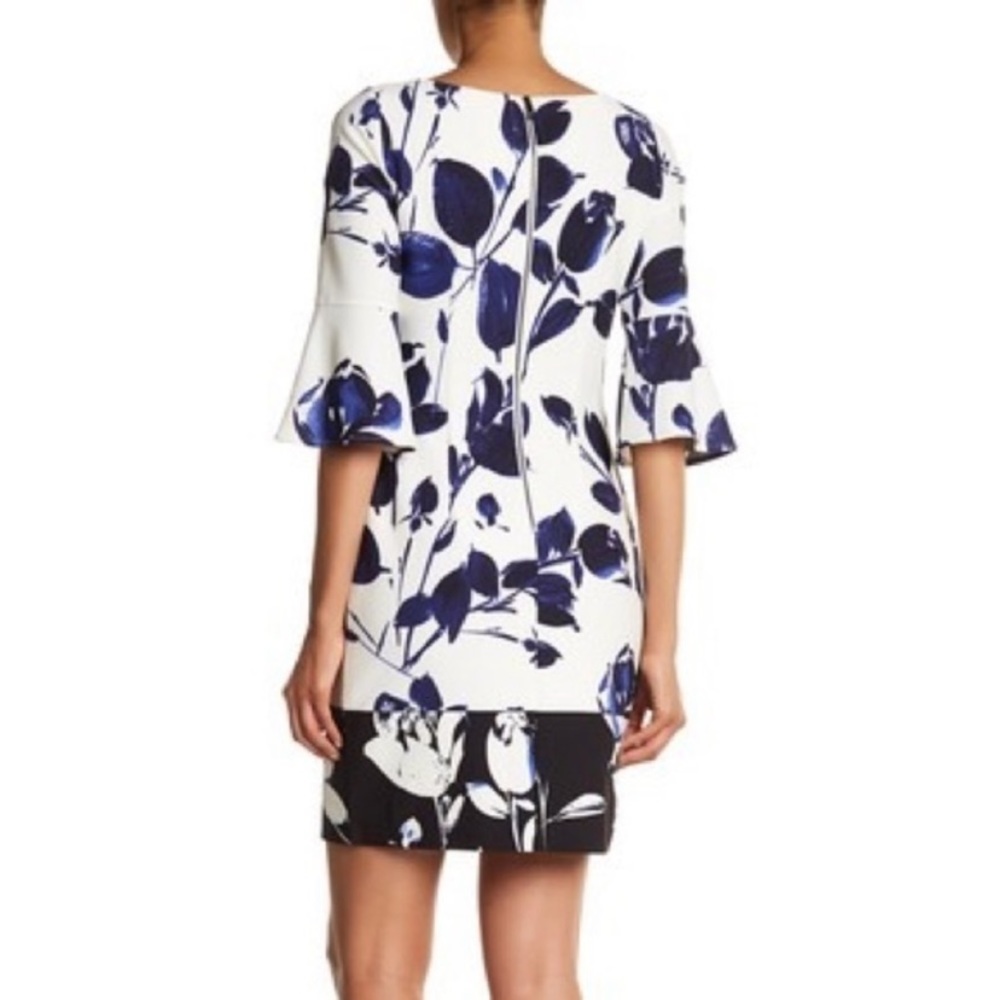 Vince Camuto Elbow Bell Sleeve Floral Print Dress Blue White size 6 - Picture 2 of 16